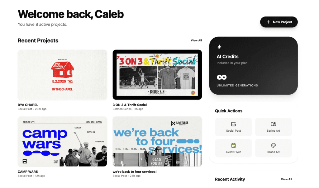 AI generates multiple professional design options for a church sermon series