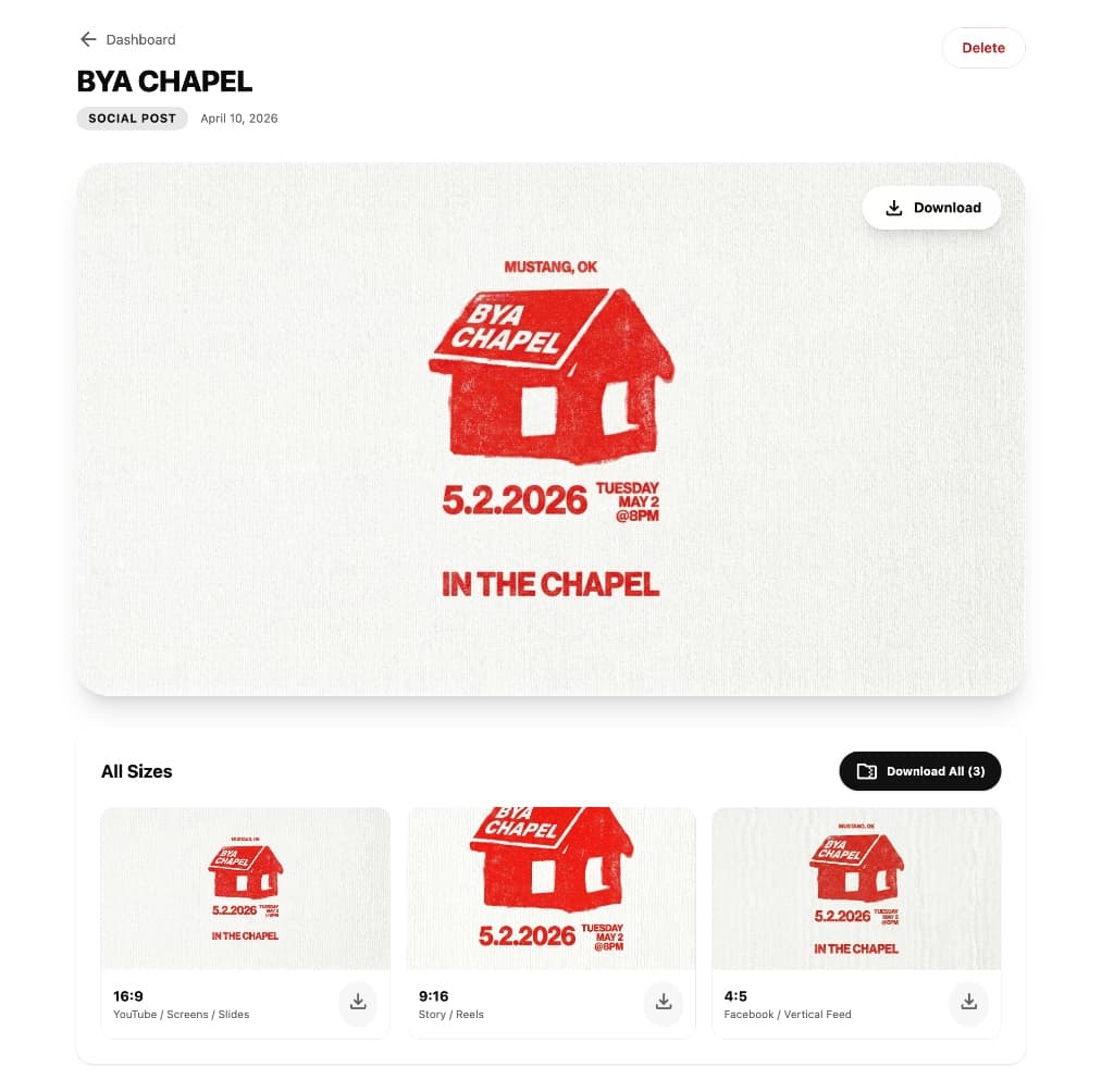 Download and share AI-generated church graphics across social platforms