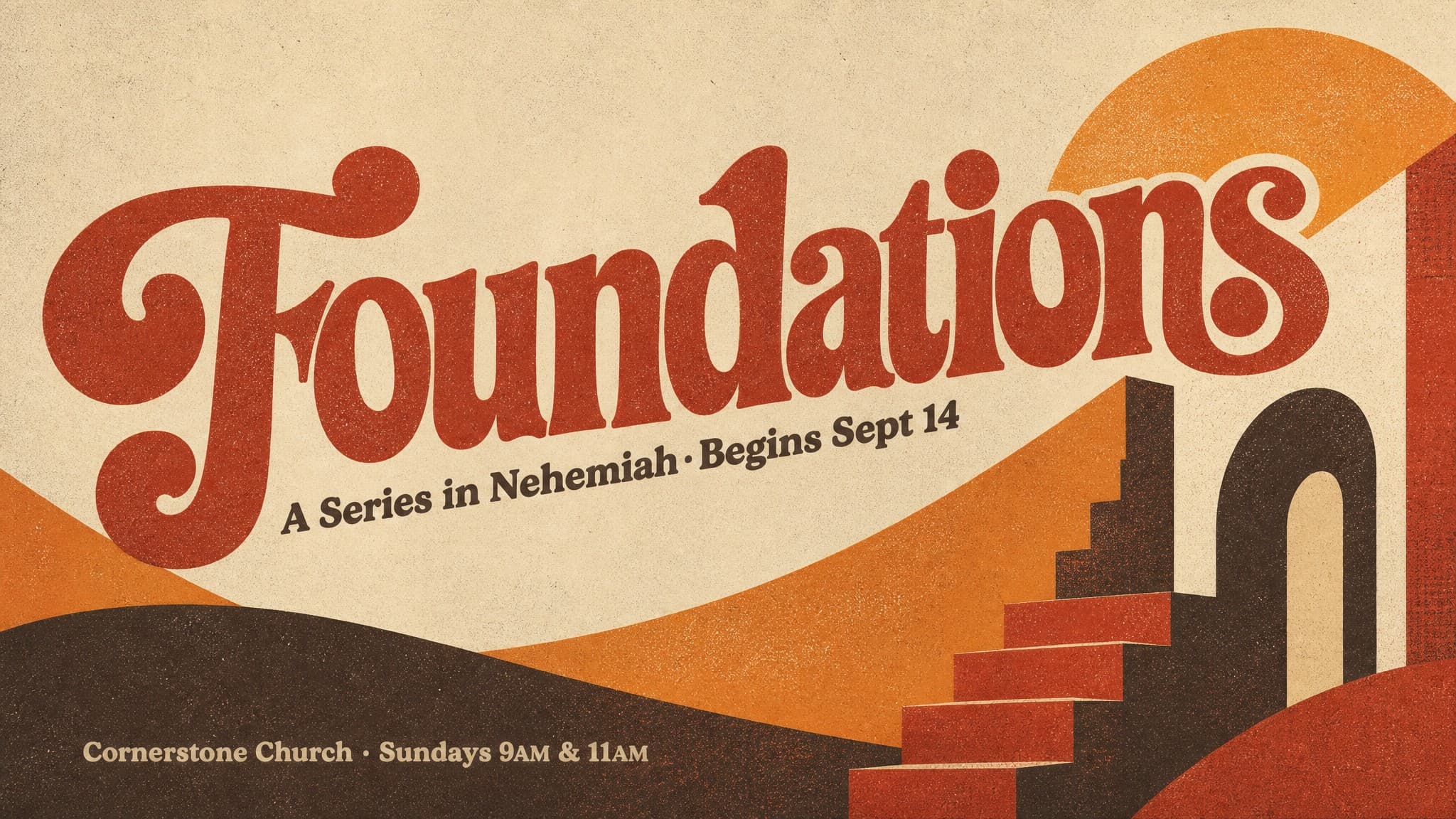 Retro 70s Revival church graphic template preview